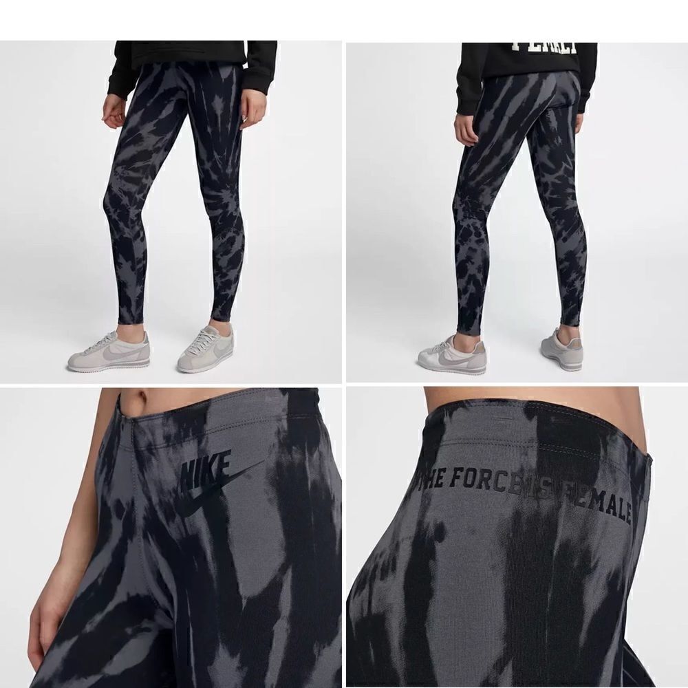 NIKE  Leg-A-See FORCE IS FEMALE Black and Grey Tie Dye Leggings-L